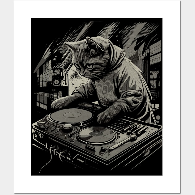 Techno Party DJ Cat 80s Wall Art by MintaApparel